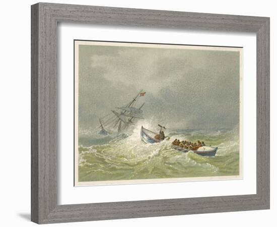 Lifeboat Going to the Aid of a Sailing Ship in Trouble-Edward Duncan-Framed Art Print