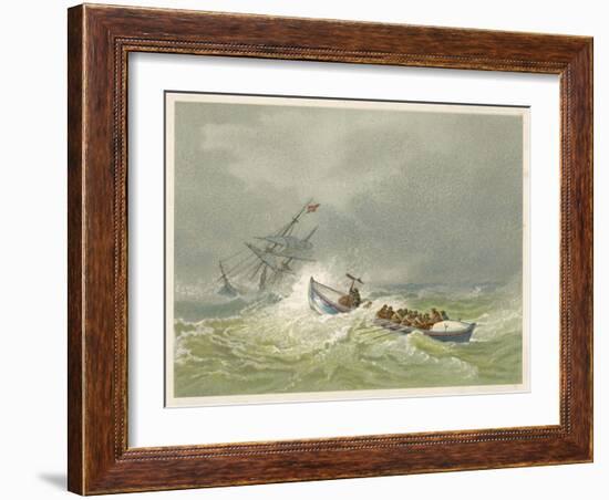 Lifeboat Going to the Aid of a Sailing Ship in Trouble-Edward Duncan-Framed Art Print