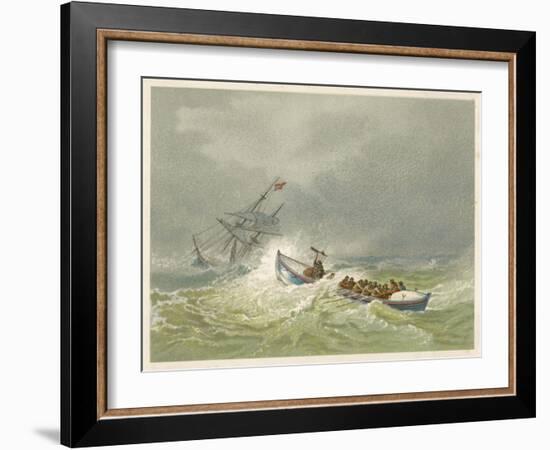 Lifeboat Going to the Aid of a Sailing Ship in Trouble-Edward Duncan-Framed Art Print