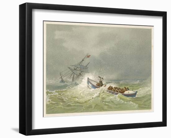 Lifeboat Going to the Aid of a Sailing Ship in Trouble-Edward Duncan-Framed Art Print