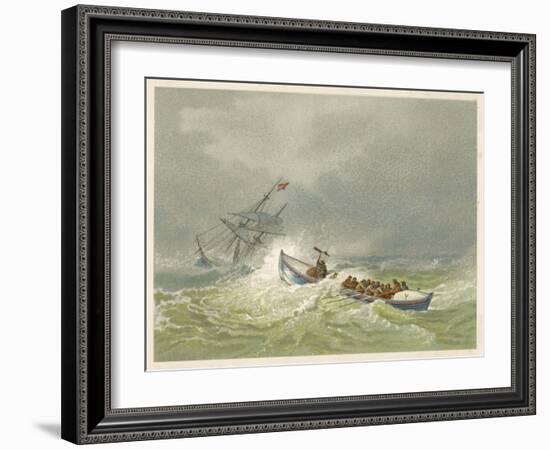 Lifeboat Going to the Aid of a Sailing Ship in Trouble-Edward Duncan-Framed Art Print