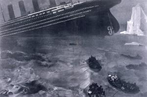 Lifeboats in the Freezing Choppy Waters Frantically Row Away from the Doomed Wreck of the Titanic