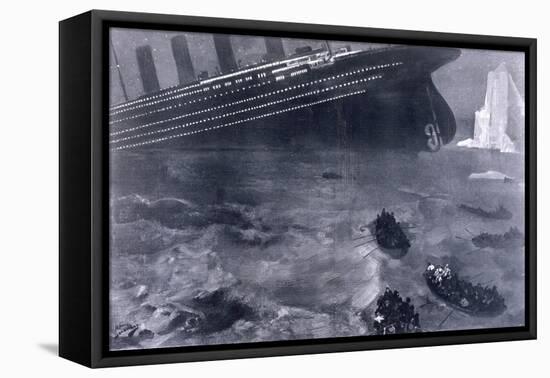 Lifeboats in the Freezing Choppy Waters Frantically Row Away from the Doomed Wreck of the Titanic-null-Framed Stretched Canvas