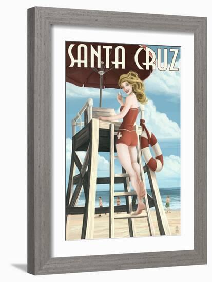 Lifeguard Pinup Girl - Santa Cruz, California-Lantern Press-Framed Art Print