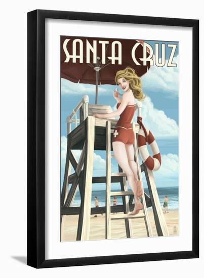 Lifeguard Pinup Girl - Santa Cruz, California-Lantern Press-Framed Art Print