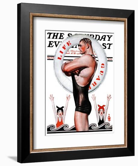 "Lifeguard, Save Me!," Saturday Evening Post Cover, August 9, 1924-Joseph Christian Leyendecker-Framed Giclee Print