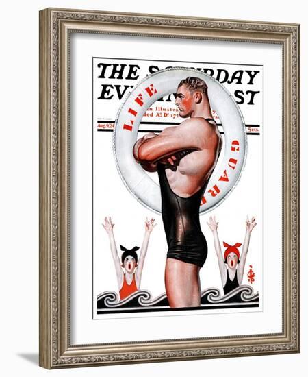 "Lifeguard, Save Me!," Saturday Evening Post Cover, August 9, 1924-Joseph Christian Leyendecker-Framed Giclee Print