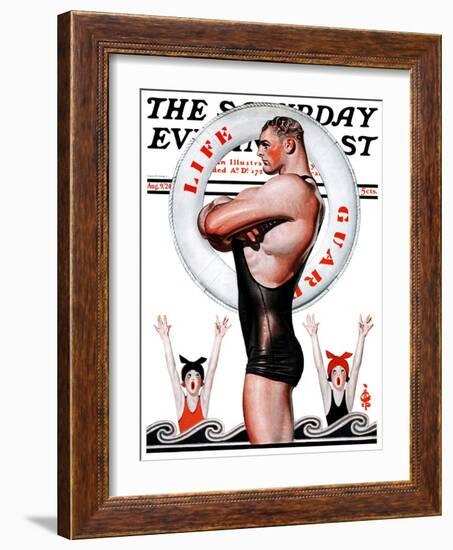 "Lifeguard, Save Me!," Saturday Evening Post Cover, August 9, 1924-Joseph Christian Leyendecker-Framed Giclee Print