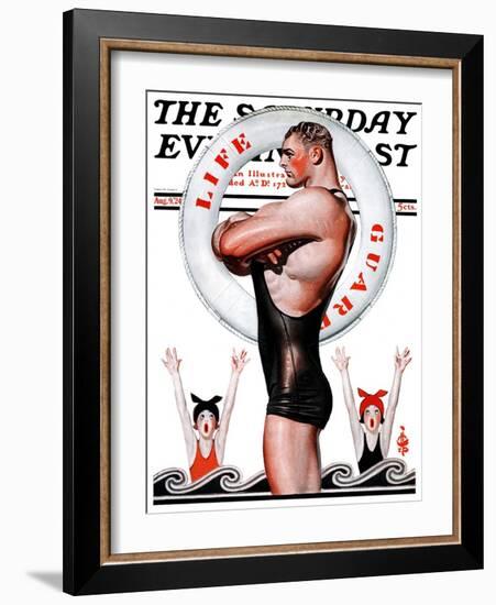 "Lifeguard, Save Me!," Saturday Evening Post Cover, August 9, 1924-Joseph Christian Leyendecker-Framed Giclee Print