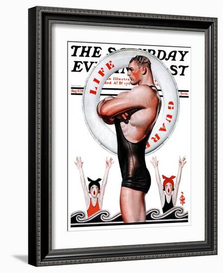 "Lifeguard, Save Me!," Saturday Evening Post Cover, August 9, 1924-Joseph Christian Leyendecker-Framed Giclee Print