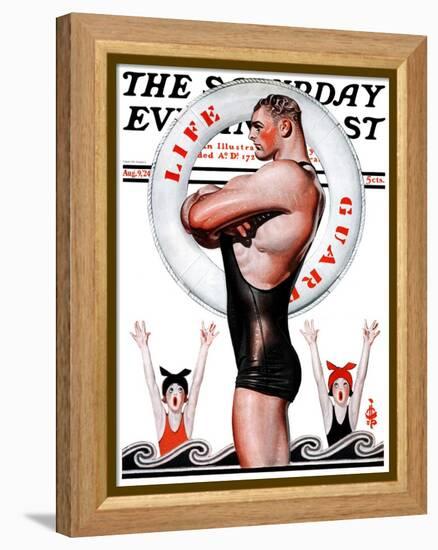 "Lifeguard, Save Me!," Saturday Evening Post Cover, August 9, 1924-Joseph Christian Leyendecker-Framed Premier Image Canvas