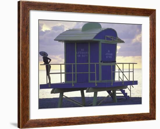Lifeguard Station at Dusk, South Beach, Miami, Florida, USA-Robin Hill-Framed Photographic Print