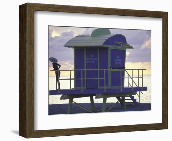 Lifeguard Station at Dusk, South Beach, Miami, Florida, USA-Robin Hill-Framed Photographic Print