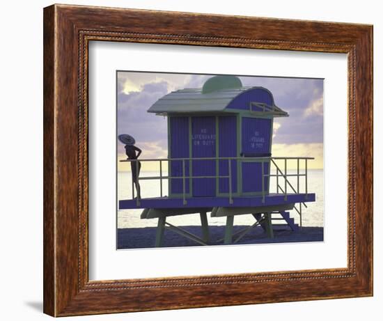 Lifeguard Station at Dusk, South Beach, Miami, Florida, USA-Robin Hill-Framed Photographic Print