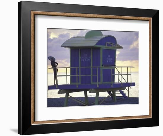 Lifeguard Station at Dusk, South Beach, Miami, Florida, USA-Robin Hill-Framed Photographic Print