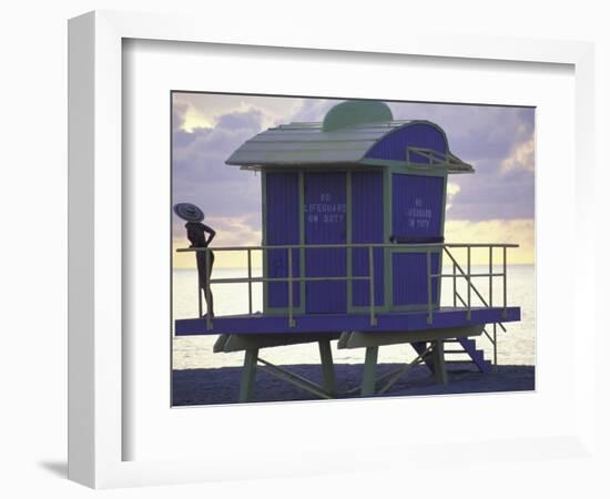 Lifeguard Station at Dusk, South Beach, Miami, Florida, USA-Robin Hill-Framed Photographic Print