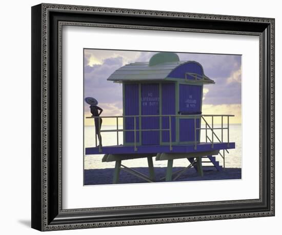 Lifeguard Station at Dusk, South Beach, Miami, Florida, USA-Robin Hill-Framed Photographic Print