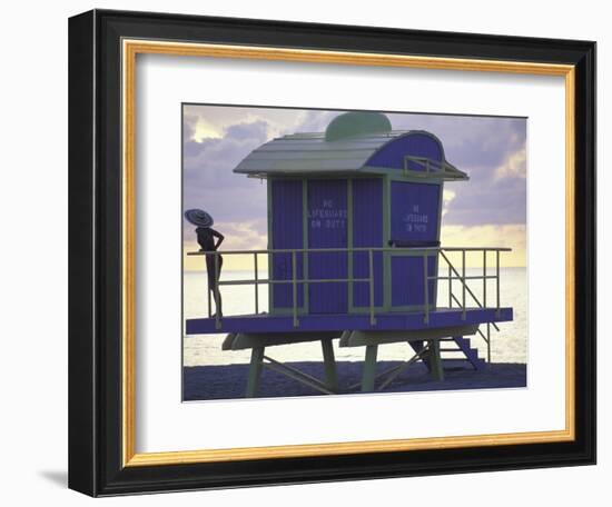 Lifeguard Station at Dusk, South Beach, Miami, Florida, USA-Robin Hill-Framed Photographic Print