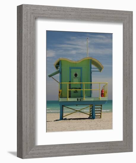 Lifeguard Station on 8th Street, South Beach, Miami, Florida, USA-Nancy & Steve Ross-Framed Premium Photographic Print