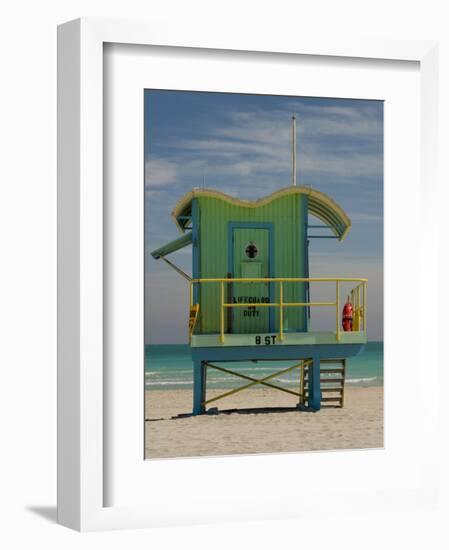 Lifeguard Station on 8th Street, South Beach, Miami, Florida, USA-Nancy & Steve Ross-Framed Premium Photographic Print