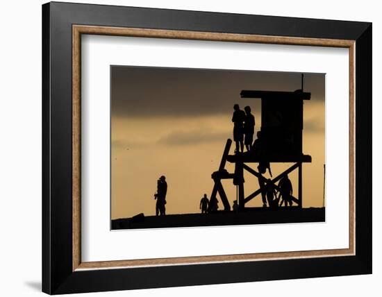 Lifeguard Tower and tourists on the beach, Laguna Beach, California, USA-null-Framed Photographic Print