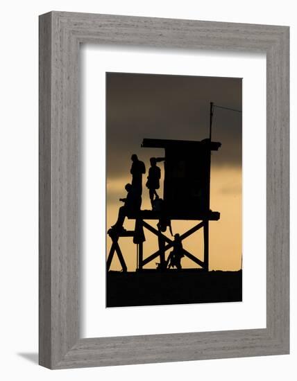 Lifeguard Tower and tourists on the beach, Laguna Beach, California, USA-null-Framed Photographic Print