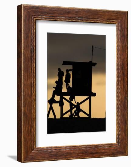 Lifeguard Tower and tourists on the beach, Laguna Beach, California, USA-null-Framed Photographic Print