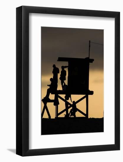 Lifeguard Tower and tourists on the beach, Laguna Beach, California, USA-null-Framed Photographic Print