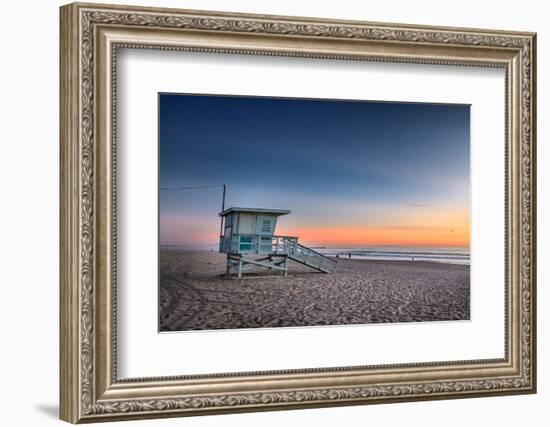 Lifeguard Tower at Venice Beach, California at Sunset.-logoboom-Framed Photographic Print