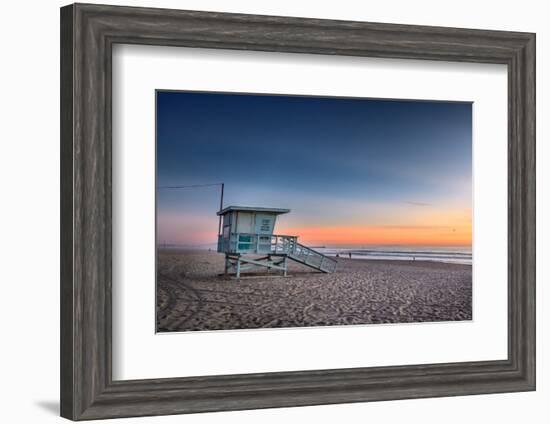 Lifeguard Tower at Venice Beach, California at Sunset.-logoboom-Framed Photographic Print