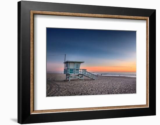 Lifeguard Tower at Venice Beach, California at Sunset.-logoboom-Framed Photographic Print