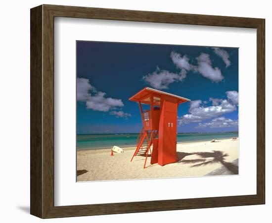 Lifeguard Tower, Waikiki Beach, Honolulu, Hawaii-George Oze-Framed Photographic Print