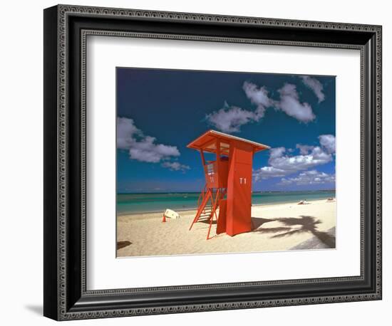 Lifeguard Tower, Waikiki Beach, Honolulu, Hawaii-George Oze-Framed Photographic Print