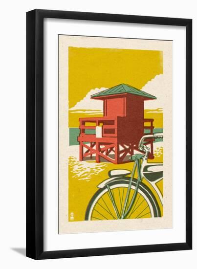 Lifeguard Tower - Woodblock-Lantern Press-Framed Art Print