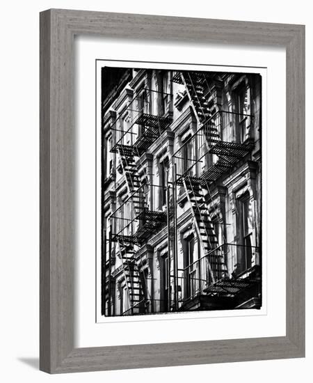 Lifestyle Instant, Fire Staircase, Black and White Photography Vintage, Manhattan, NYC, US-Philippe Hugonnard-Framed Photographic Print