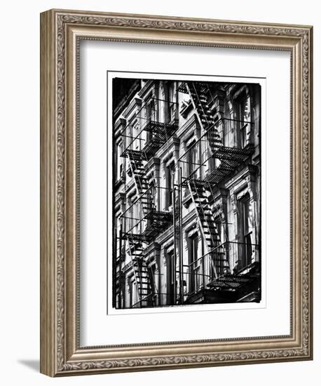 Lifestyle Instant, Fire Staircase, Black and White Photography Vintage, Manhattan, NYC, US-Philippe Hugonnard-Framed Photographic Print