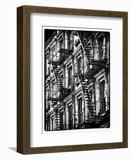 Lifestyle Instant, Fire Staircase, Black and White Photography Vintage, Manhattan, NYC, US-Philippe Hugonnard-Framed Photographic Print