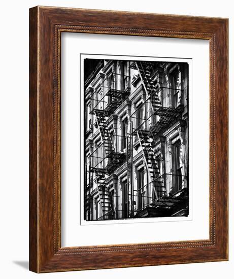 Lifestyle Instant, Fire Staircase, Black and White Photography Vintage, Manhattan, NYC, US-Philippe Hugonnard-Framed Photographic Print