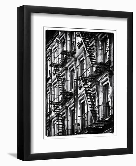 Lifestyle Instant, Fire Staircase, Black and White Photography Vintage, Manhattan, NYC, US-Philippe Hugonnard-Framed Photographic Print