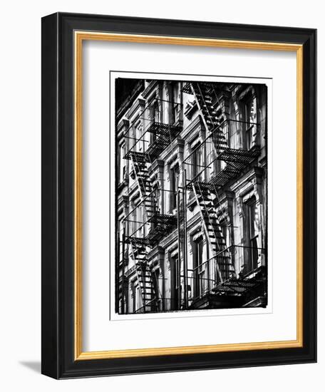 Lifestyle Instant, Fire Staircase, Black and White Photography Vintage, Manhattan, NYC, US-Philippe Hugonnard-Framed Photographic Print