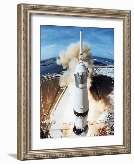 Lift Off of Apollo 11 Mission, with Neil Armstrong, Michael Collins, Edwin Buzz Aldrin, July 1969-null-Framed Photo