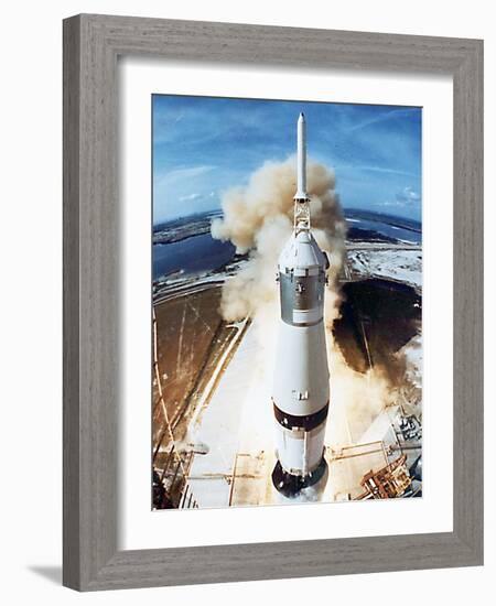 Lift Off of Apollo 11 Mission, with Neil Armstrong, Michael Collins, Edwin Buzz Aldrin, July 1969-null-Framed Photo