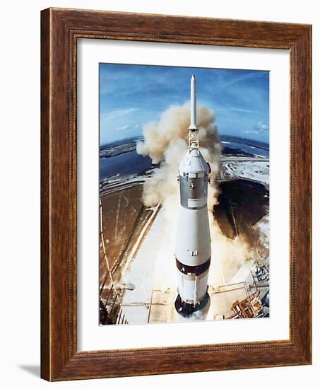 Lift Off of Apollo 11 Mission, with Neil Armstrong, Michael Collins, Edwin Buzz Aldrin, July 1969-null-Framed Photo