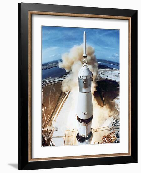 Lift Off of Apollo 11 Mission, with Neil Armstrong, Michael Collins, Edwin Buzz Aldrin, July 1969-null-Framed Photo