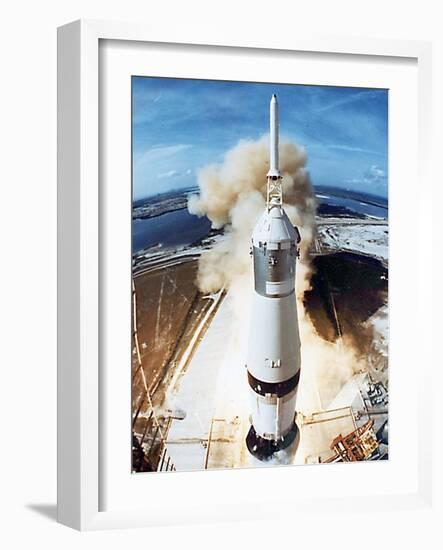 Lift Off of Apollo 11 Mission, with Neil Armstrong, Michael Collins, Edwin Buzz Aldrin, July 1969-null-Framed Photo