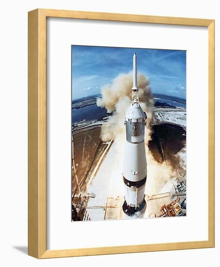 Lift Off of Apollo 11 Mission, with Neil Armstrong, Michael Collins, Edwin Buzz Aldrin, July 1969-null-Framed Photo