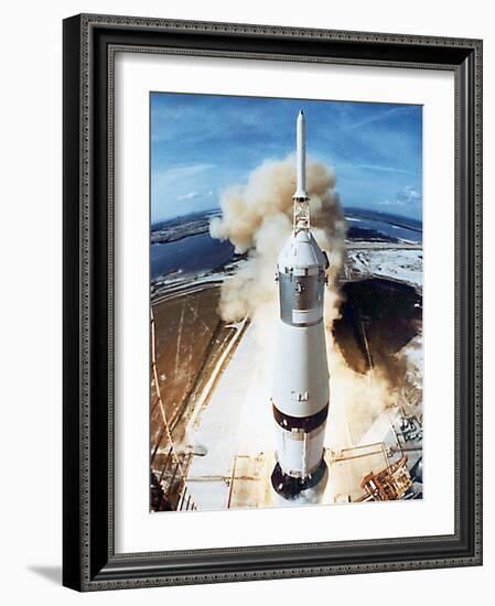 Lift Off of Apollo 11 Mission, with Neil Armstrong, Michael Collins, Edwin Buzz Aldrin, July 1969-null-Framed Photo