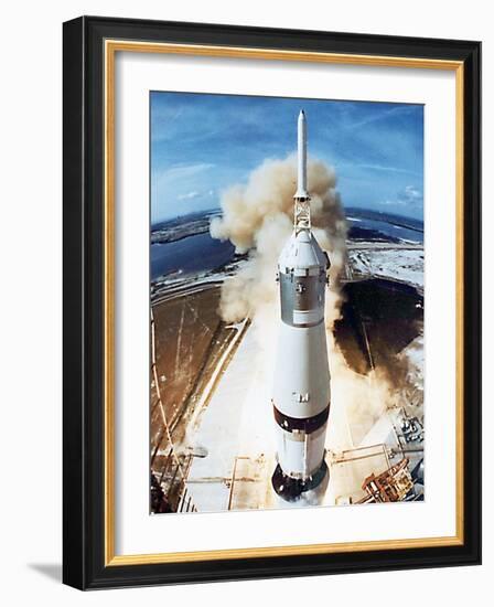 Lift Off of Apollo 11 Mission, with Neil Armstrong, Michael Collins, Edwin Buzz Aldrin, July 1969-null-Framed Photo