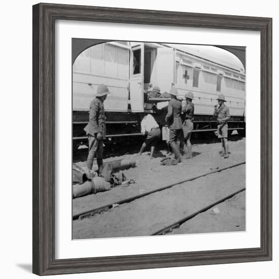 Lifting Wounded Soldiers onto a Hospital Train, East Africa, World War I, 1914-1918-null-Framed Photographic Print