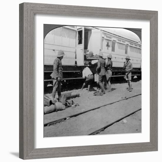 Lifting Wounded Soldiers onto a Hospital Train, East Africa, World War I, 1914-1918-null-Framed Photographic Print